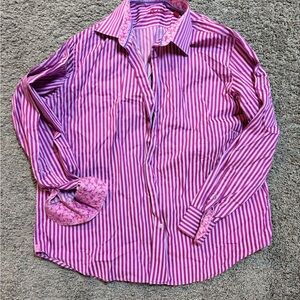 Men’s Robert Graham Pink and Purple Striped Button-Up Shirt, XL